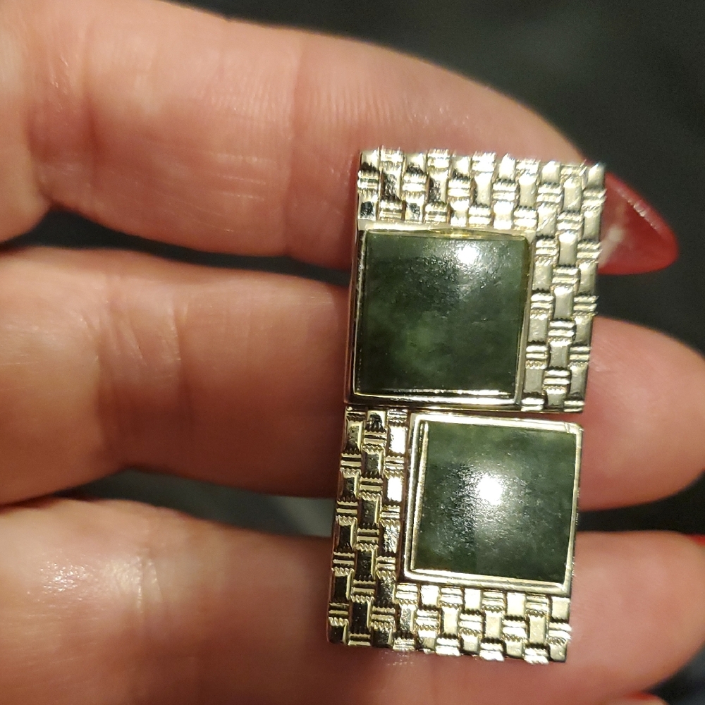 Excellent men's cufflinks with green natural stone